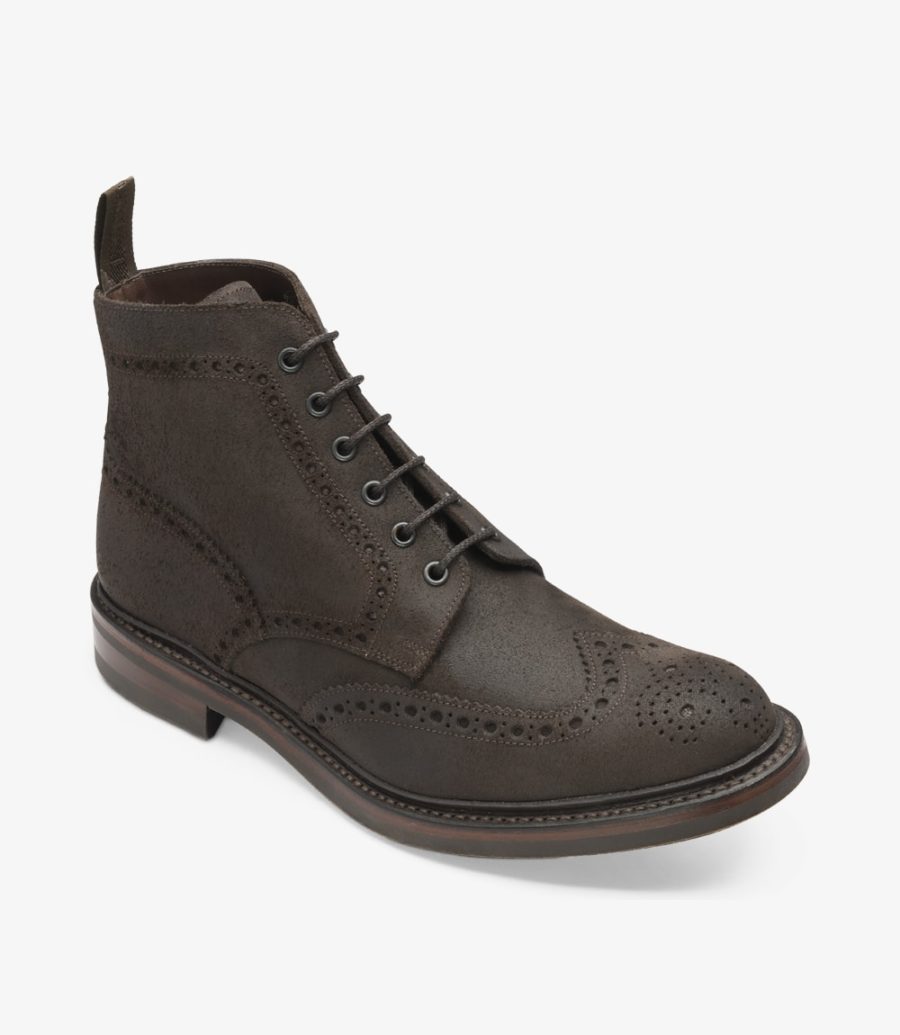 Loake Bedale Waxed Wildleder Brogue Stiefel Herren Dunkelbraun | AT2602918